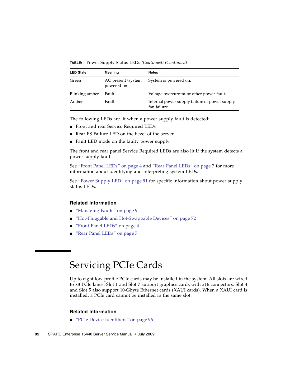 Related information, Servicing pcie cards | FUJITSU SPARC T5440 User Manual | Page 118 / 214