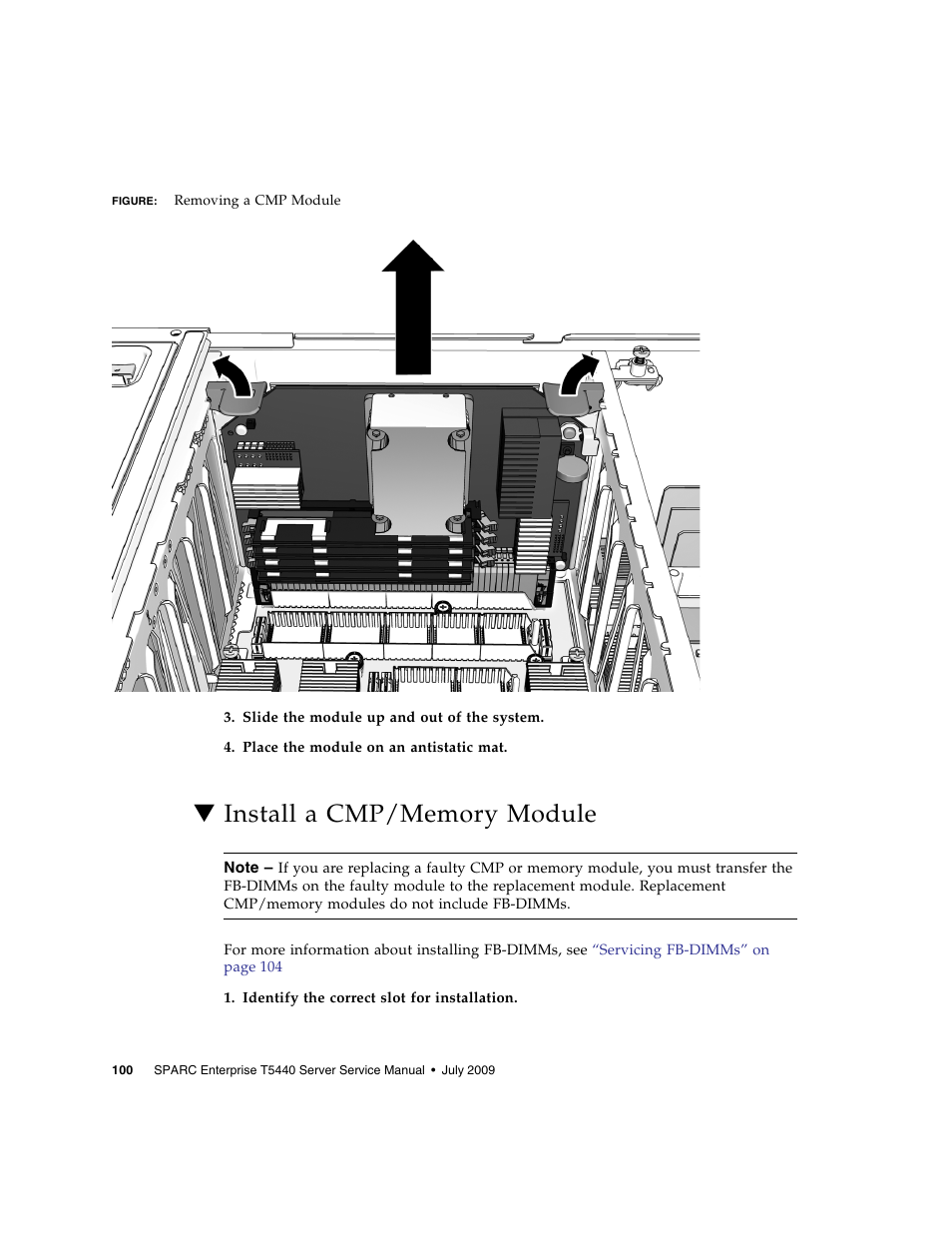 Install a cmp/memory module | FUJITSU SPARC T5440 User Manual | Page 126 / 214