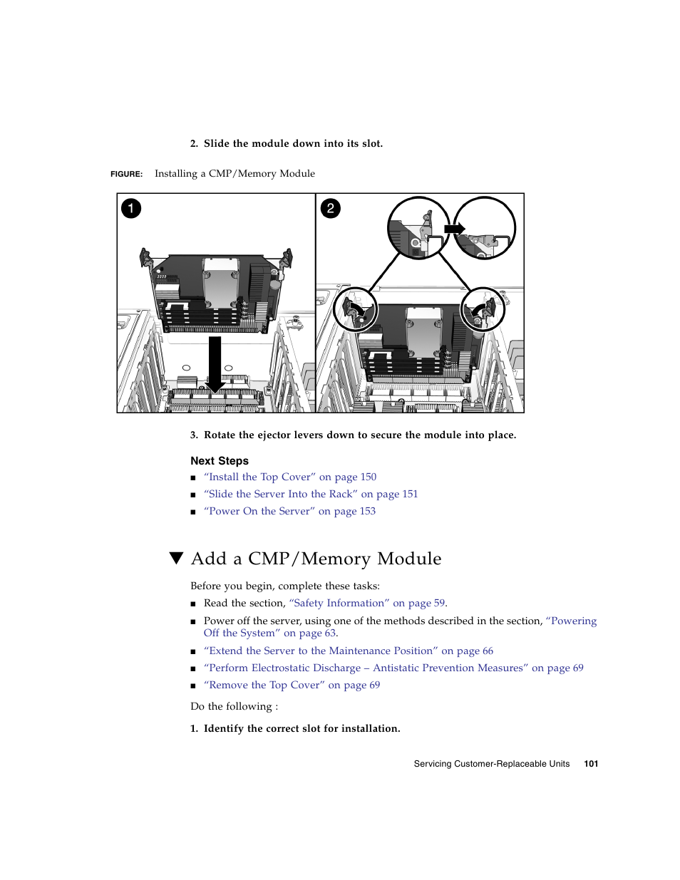 Next steps, Add a cmp/memory module | FUJITSU SPARC T5440 User Manual | Page 127 / 214