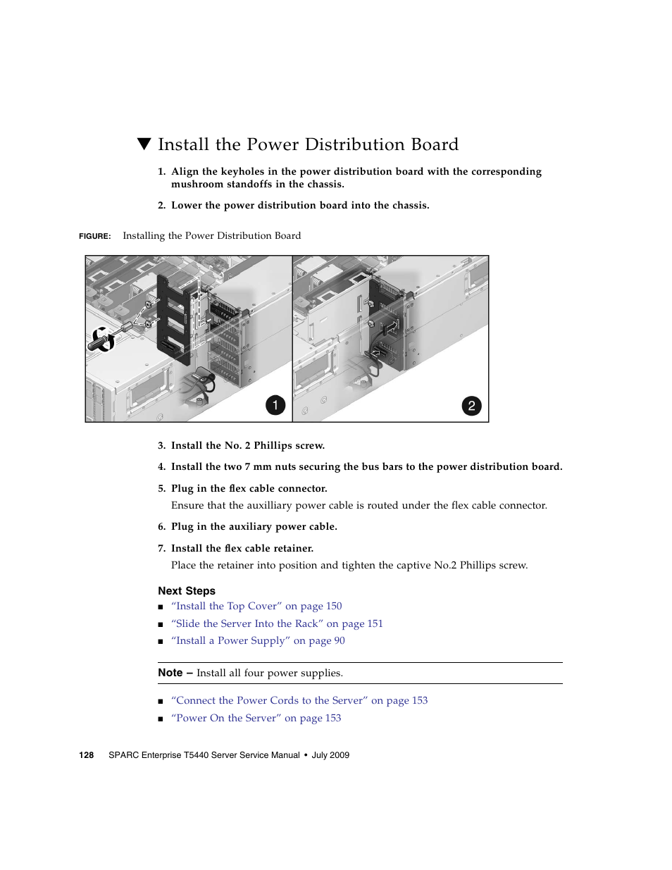 Install the power distribution board, Next steps | FUJITSU SPARC T5440 User Manual | Page 154 / 214