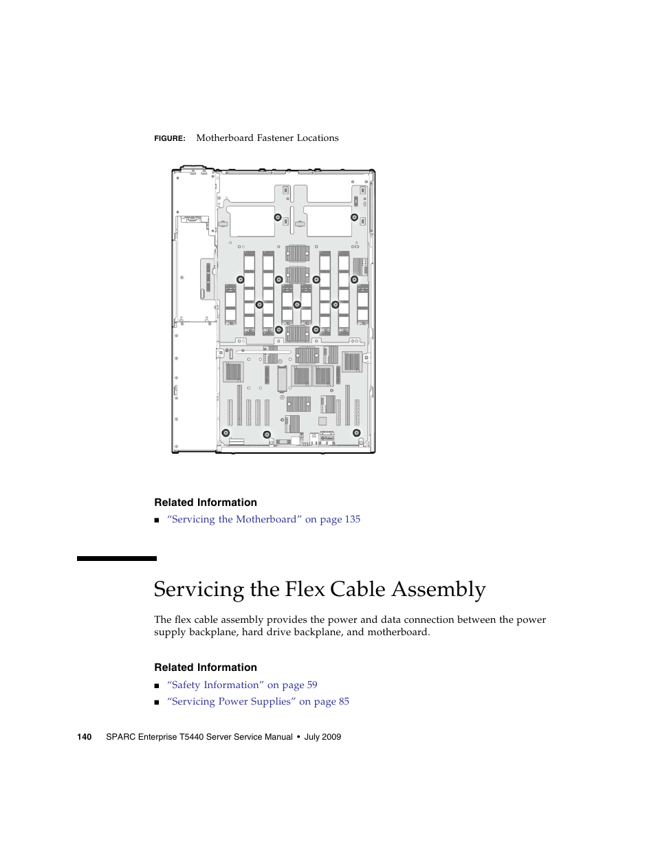 Related information, Servicing the flex cable assembly | FUJITSU SPARC T5440 User Manual | Page 166 / 214