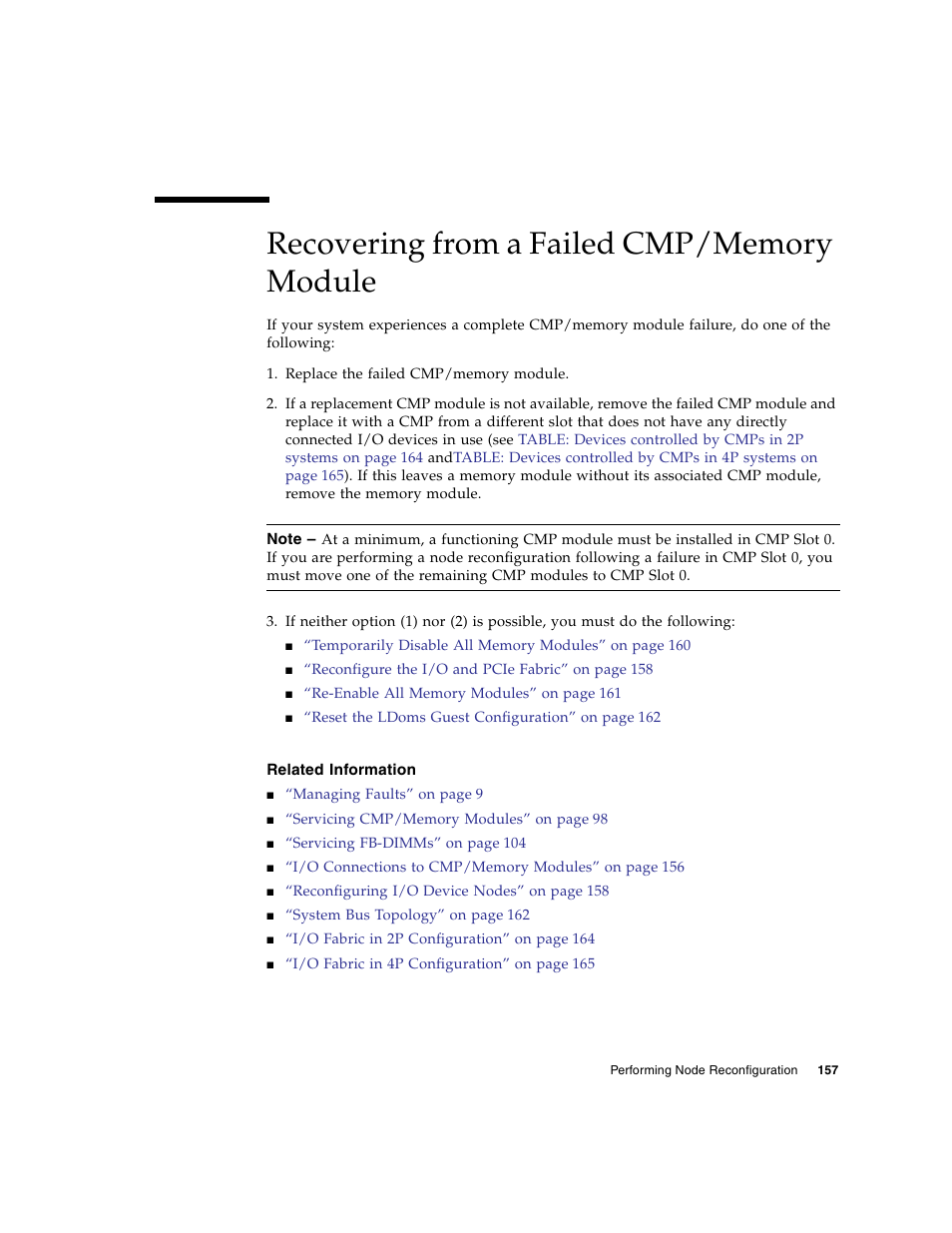 Recovering from a failed cmp/memory module, Related information | FUJITSU SPARC T5440 User Manual | Page 183 / 214