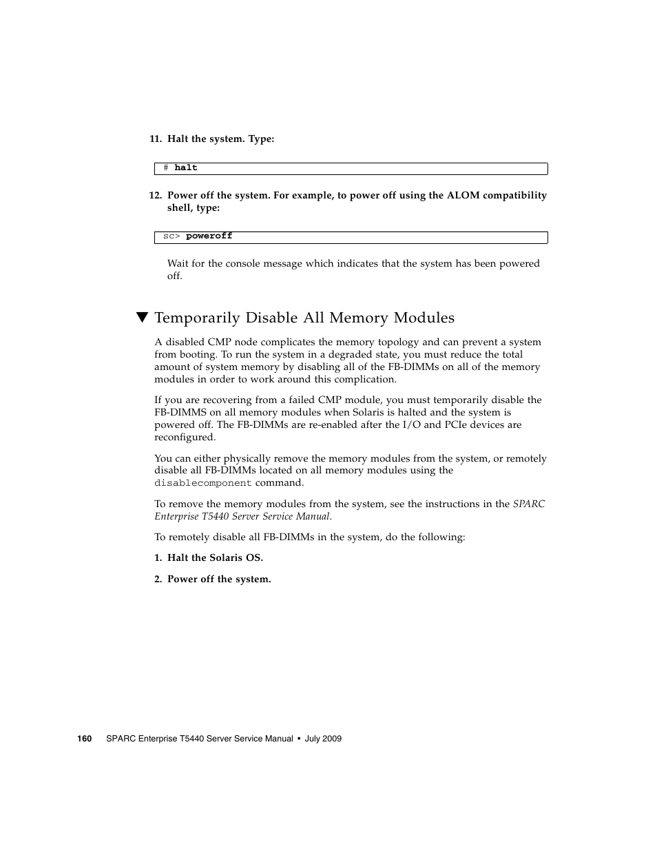 Temporarily disable all memory modules | FUJITSU SPARC T5440 User Manual | Page 186 / 214