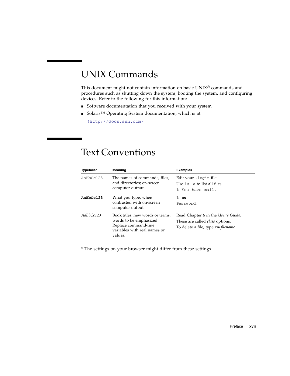Unix commands, Text conventions | FUJITSU SPARC T5440 User Manual | Page 19 / 214