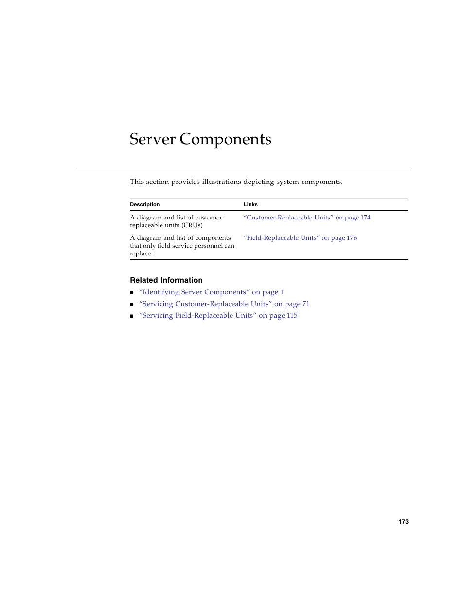 Server components, Related information | FUJITSU SPARC T5440 User Manual | Page 199 / 214
