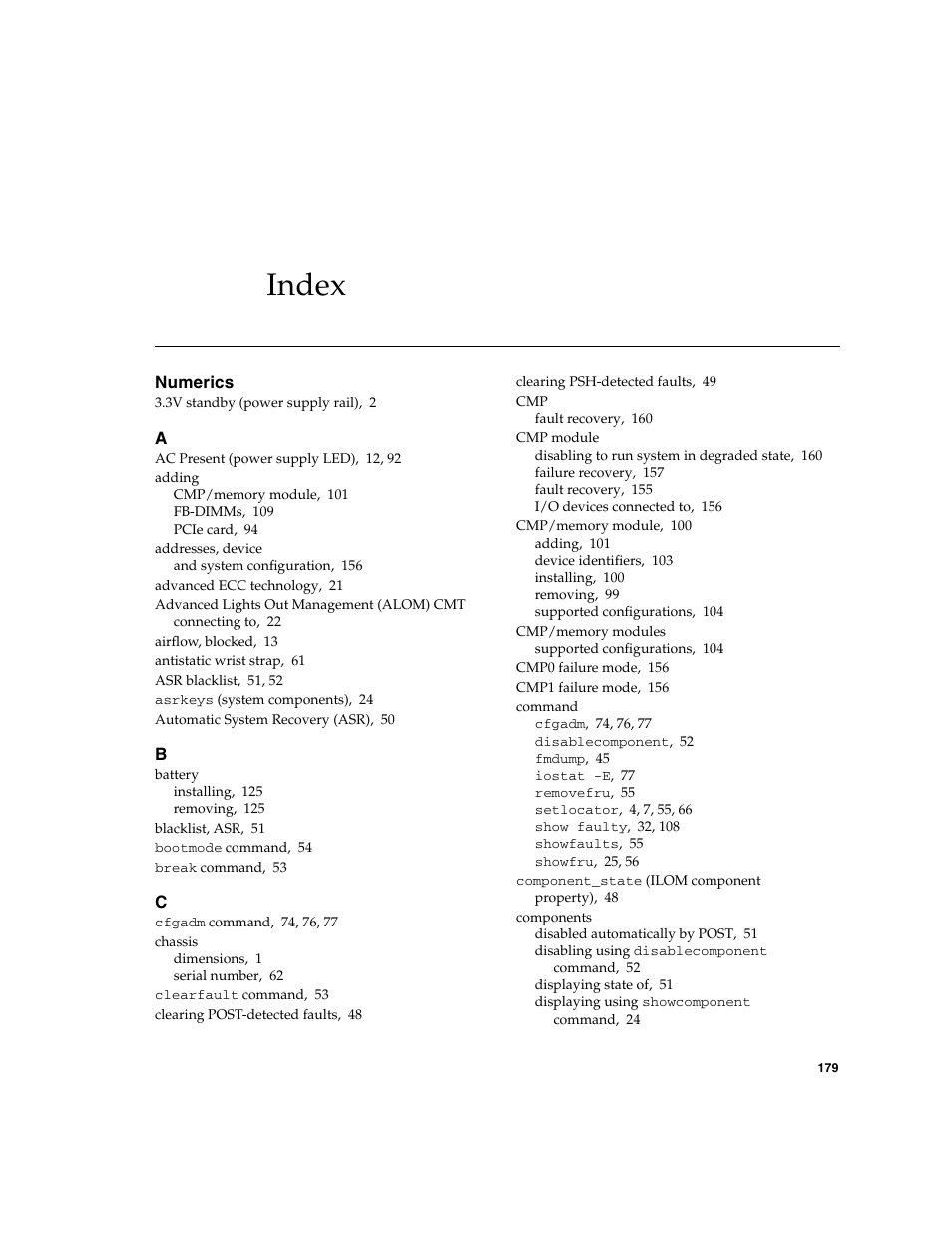 Index | FUJITSU SPARC T5440 User Manual | Page 205 / 214