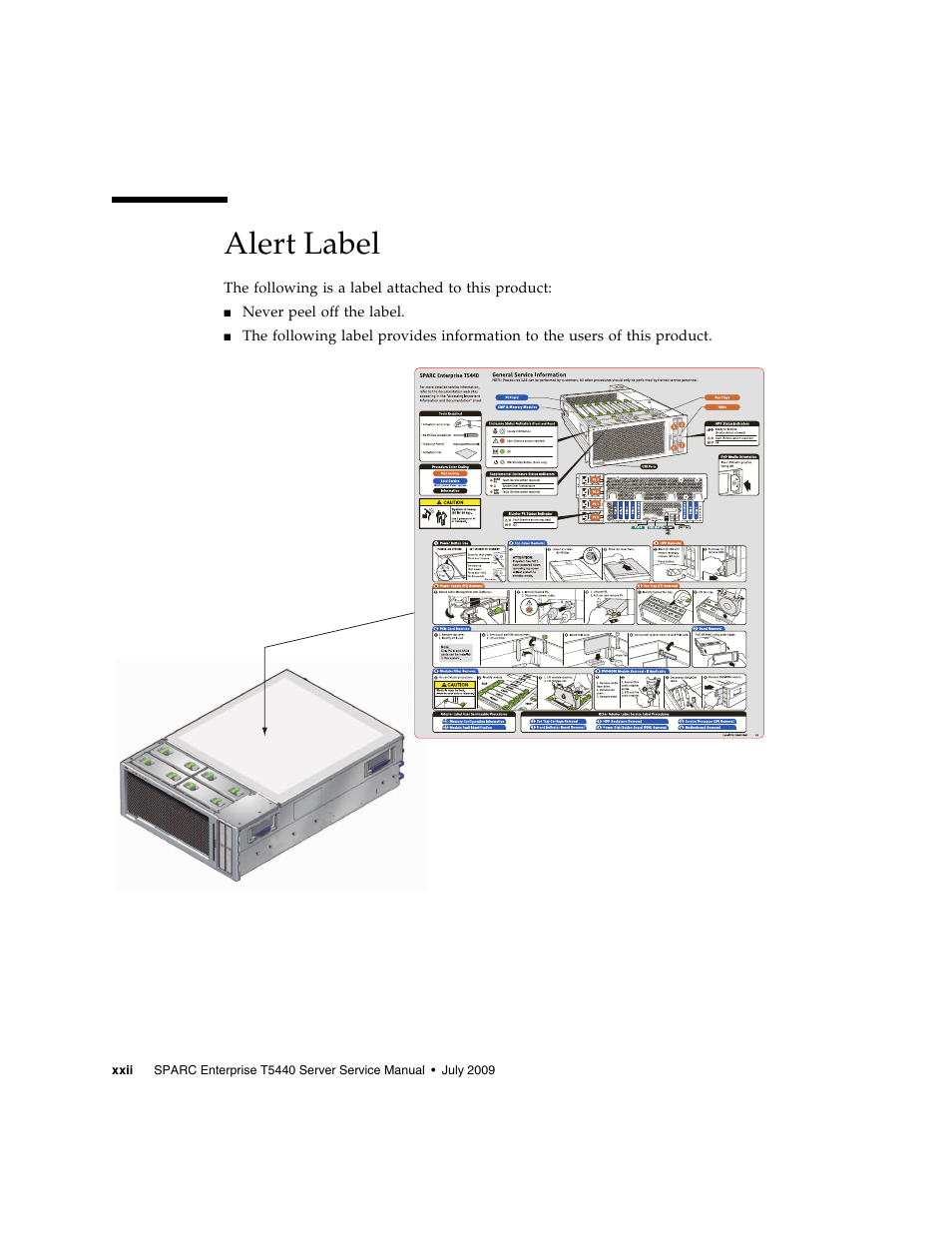 Alert label | FUJITSU SPARC T5440 User Manual | Page 24 / 214