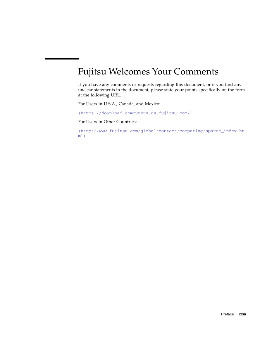 Fujitsu welcomes your comments | FUJITSU SPARC T5440 User Manual | Page 25 / 214