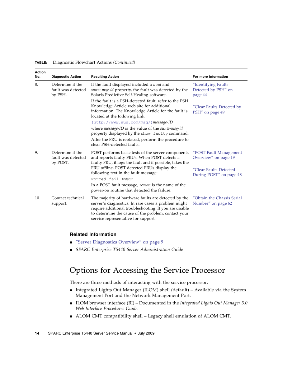 Related information, Options for accessing the service processor | FUJITSU SPARC T5440 User Manual | Page 40 / 214