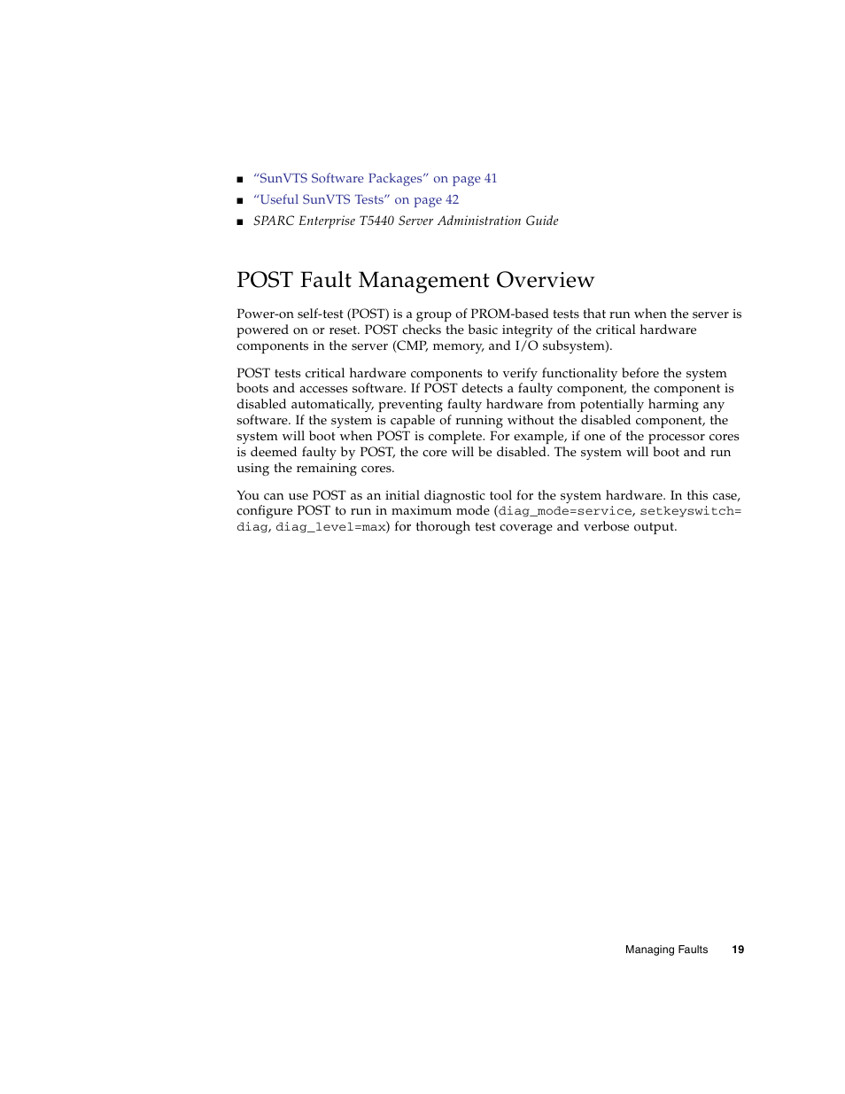 Post fault management overview | FUJITSU SPARC T5440 User Manual | Page 45 / 214