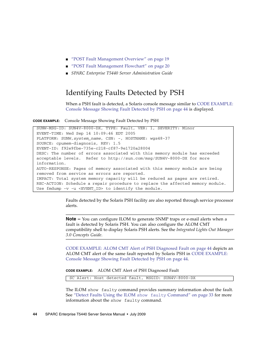 Identifying faults detected by psh | FUJITSU SPARC T5440 User Manual | Page 70 / 214