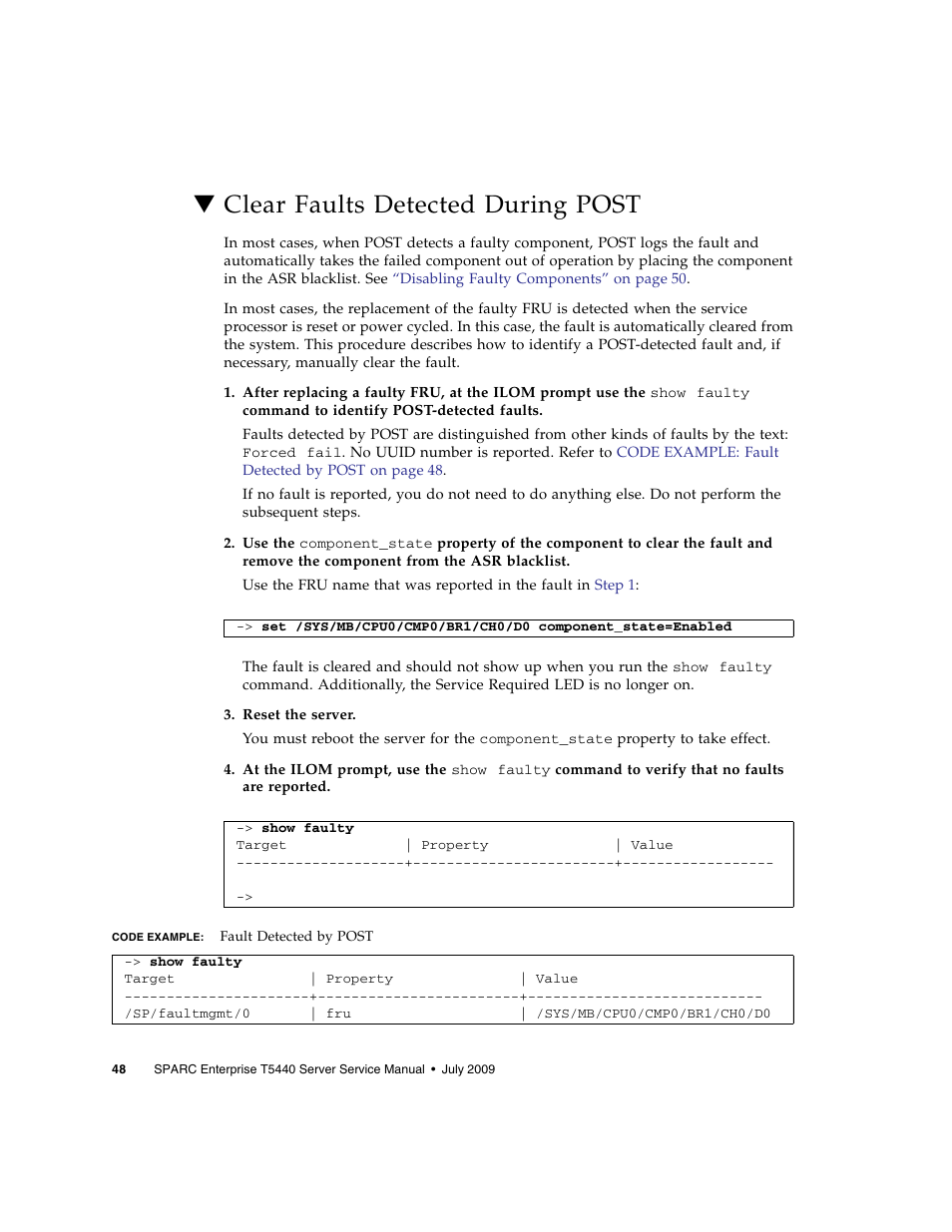 Clear faults detected during post | FUJITSU SPARC T5440 User Manual | Page 74 / 214