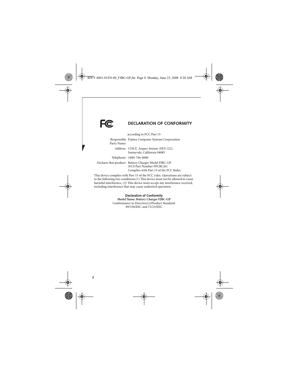 Declaration of conformity | FUJITSU FJBC-GP User Manual | Page 8 / 12