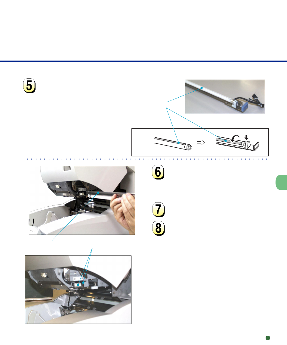 Clear portion, Guide grooves (one hidden) rail, Front-side lamp | FUJITSU M4099D User Manual | Page 38 / 69