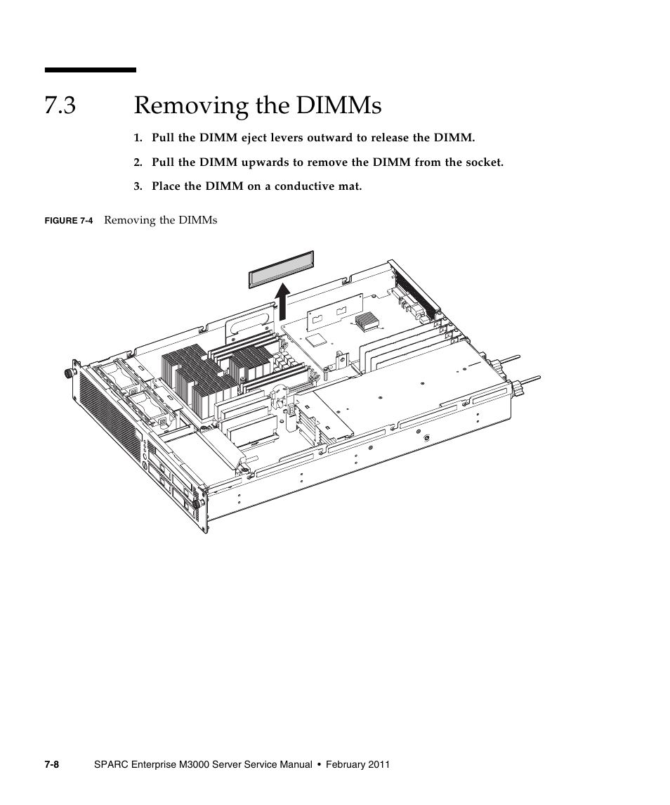 3 removing the dimms, Removing the dimms | FUJITSU M3000 User Manual | Page 112 / 198