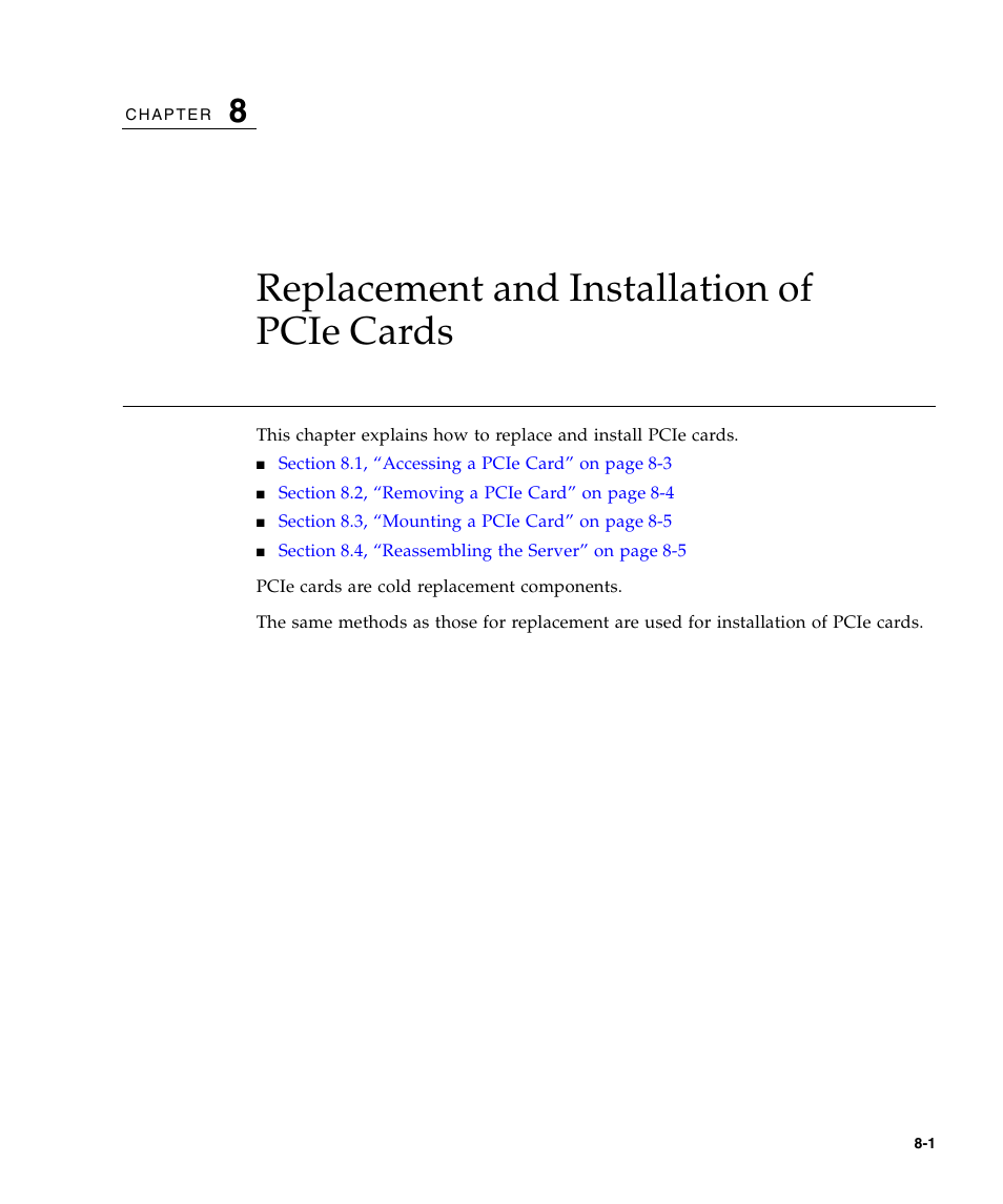 Replacement and installation of pcie cards, Chapter 8, Replacem | FUJITSU M3000 User Manual | Page 115 / 198