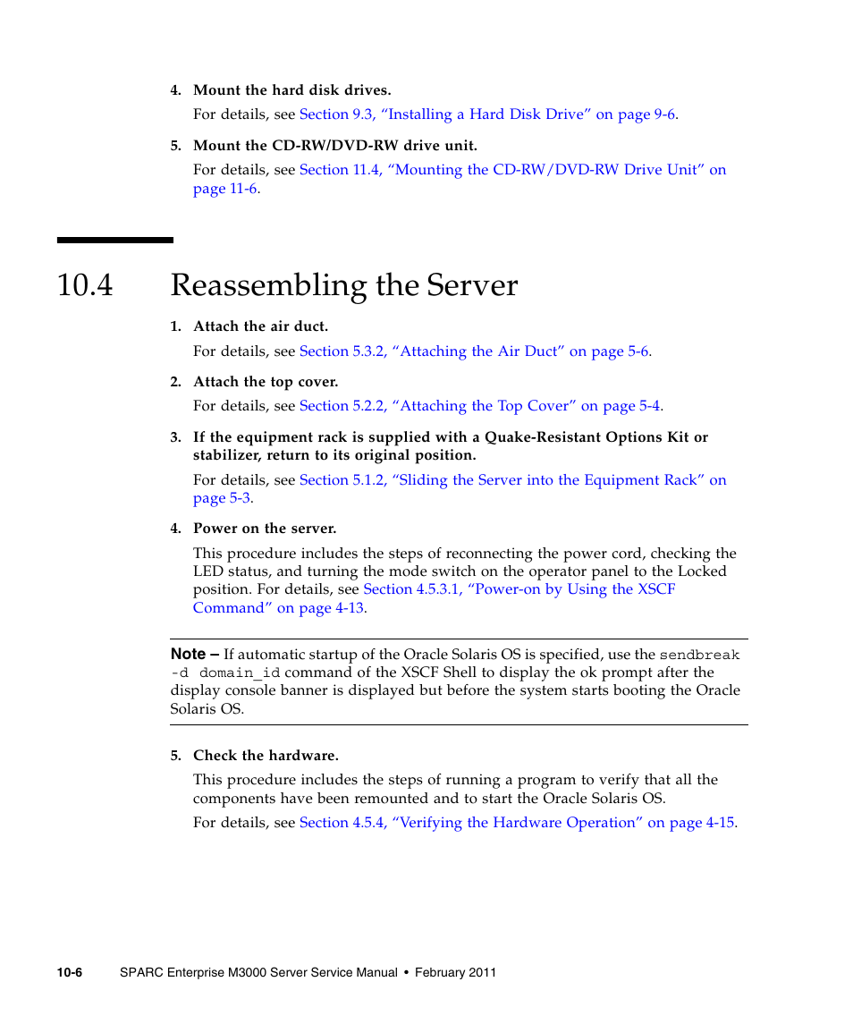 4 reassembling the server, Reassembling the server | FUJITSU M3000 User Manual | Page 134 / 198