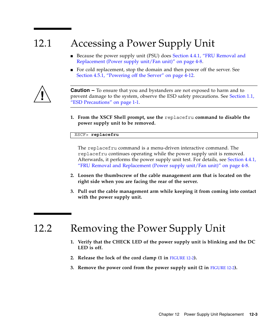1 accessing a power supply unit, 2 removing the power supply unit, Accessing a power supply unit | Removing the power supply unit | FUJITSU M3000 User Manual | Page 143 / 198