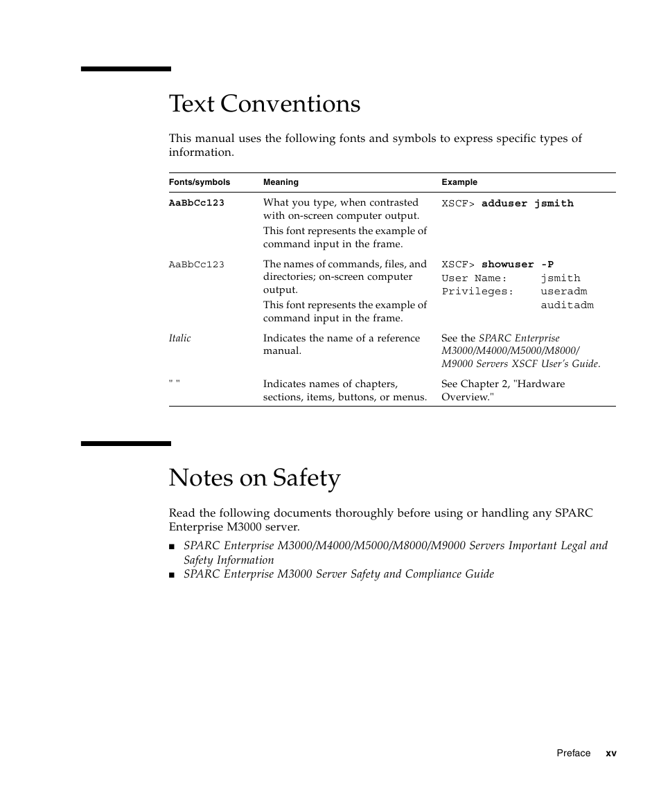 Text conventions | FUJITSU M3000 User Manual | Page 15 / 198