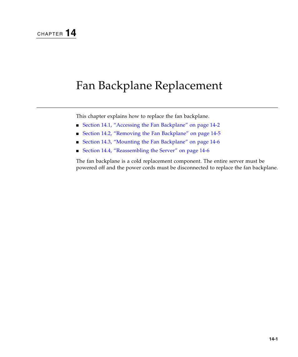 Fan backplane replacement, Chapter 14 | FUJITSU M3000 User Manual | Page 153 / 198
