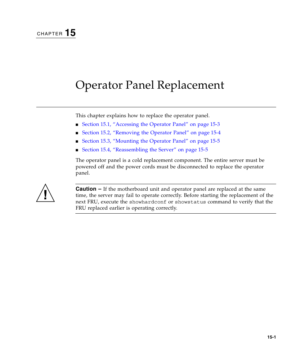 Operator panel replacement, Chapter 15 | FUJITSU M3000 User Manual | Page 161 / 198