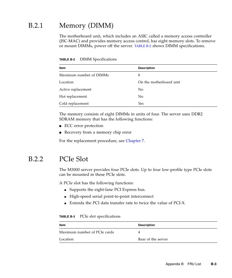 B.2.1 memory (dimm), B.2.2 pcie slot, B.2.1 | Memory (dimm), B.2.2, Pcie slot | FUJITSU M3000 User Manual | Page 173 / 198