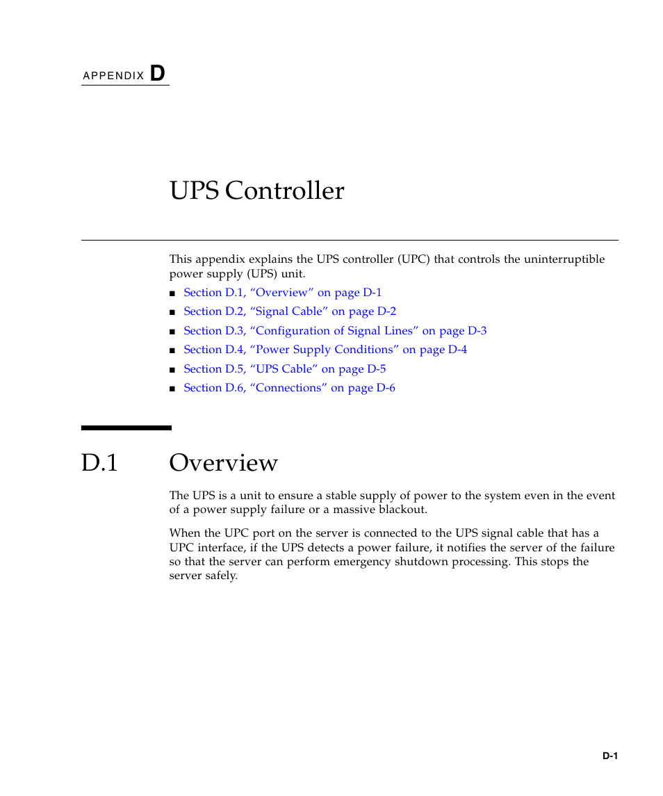 Ups controller, D.1 overview, D. ups controller | Overview | FUJITSU M3000 User Manual | Page 183 / 198