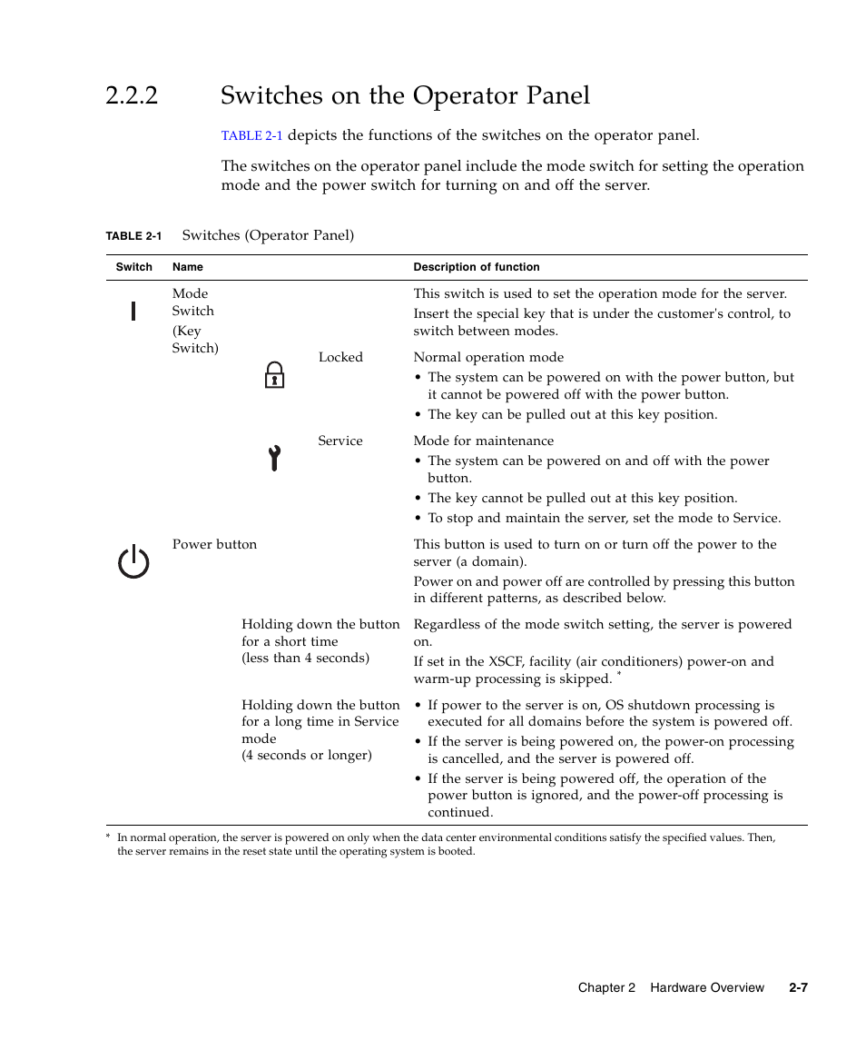 2 switches on the operator panel, Switches on the operator panel | FUJITSU M3000 User Manual | Page 27 / 198