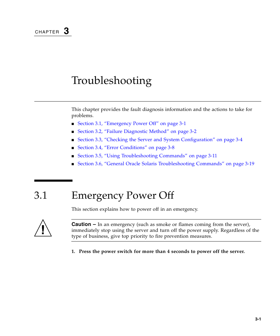 Troubleshooting, 1 emergency power off, Emergency power off | FUJITSU M3000 User Manual | Page 39 / 198