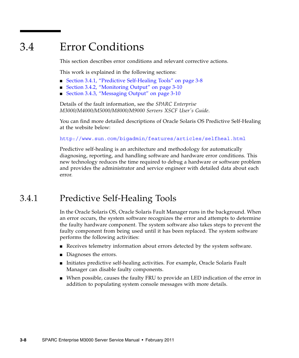 4 error conditions, 1 predictive self-healing tools, Error conditions | Predictive self-healing tools | FUJITSU M3000 User Manual | Page 46 / 198