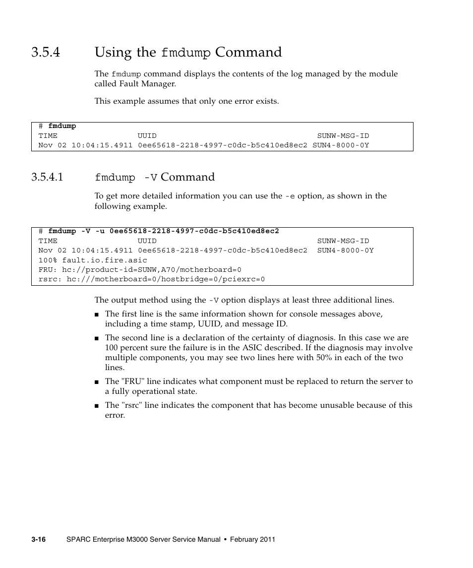 4 using the fmdump command, 1 fmdump -v command, Using the fmdump command | Fmdump -v, Command | FUJITSU M3000 User Manual | Page 54 / 198