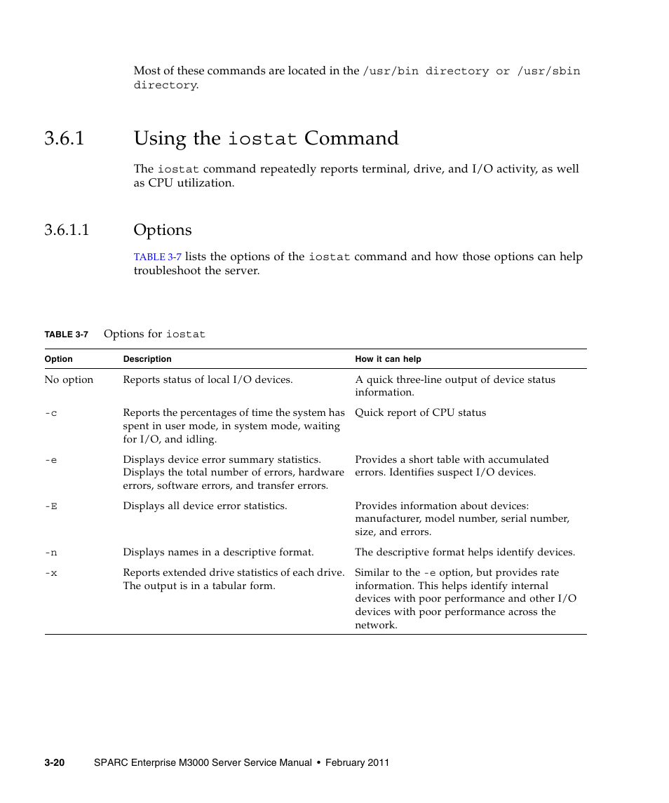 1 using the iostat command, 1 options, Using the iostat command | Options | FUJITSU M3000 User Manual | Page 58 / 198