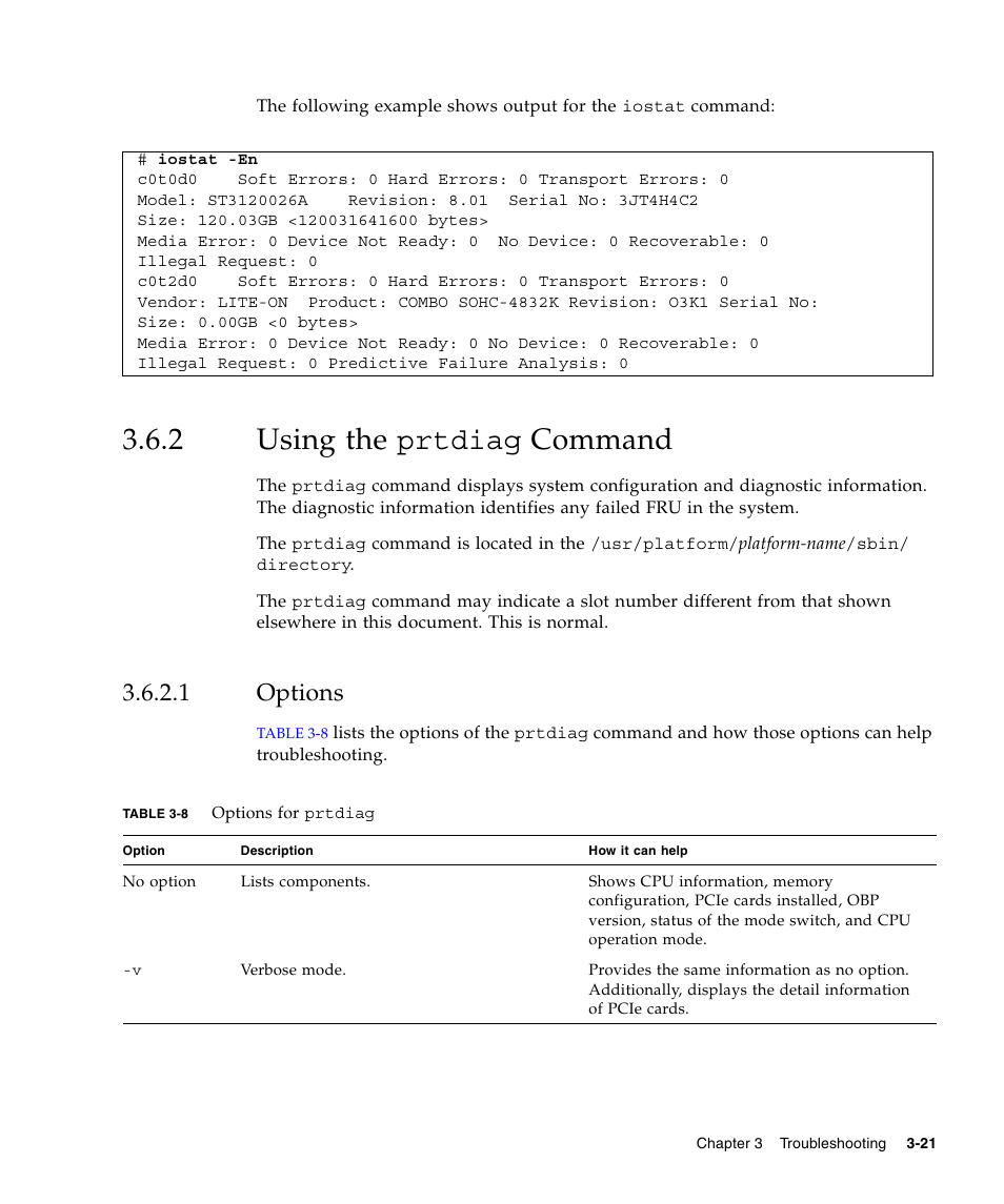 2 using the prtdiag command, 1 options, Using the prtdiag command | Options | FUJITSU M3000 User Manual | Page 59 / 198
