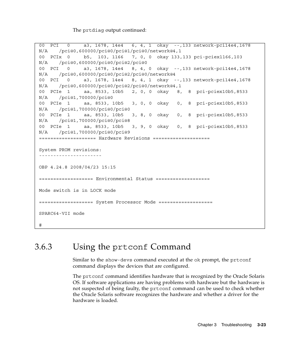3 using the prtconf command, Using the prtconf command | FUJITSU M3000 User Manual | Page 61 / 198