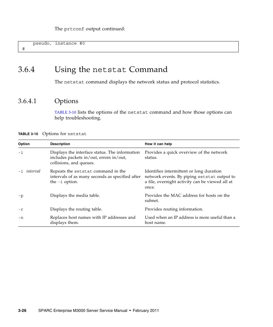 4 using the netstat command, 1 options, Using the netstat command | Options | FUJITSU M3000 User Manual | Page 64 / 198