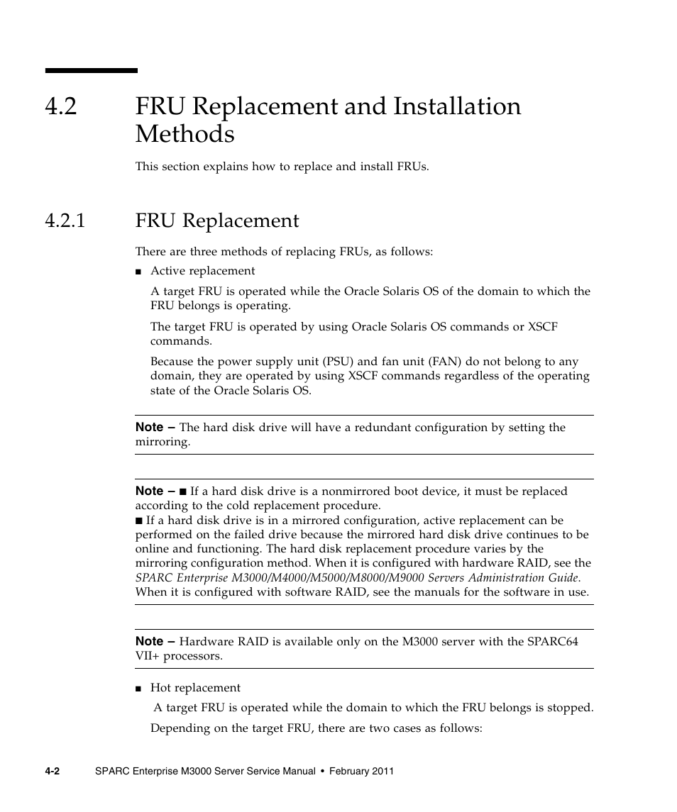 2 fru replacement and installation methods, 1 fru replacement, Fru replacement and installation methods | Fru replacement | FUJITSU M3000 User Manual | Page 70 / 198