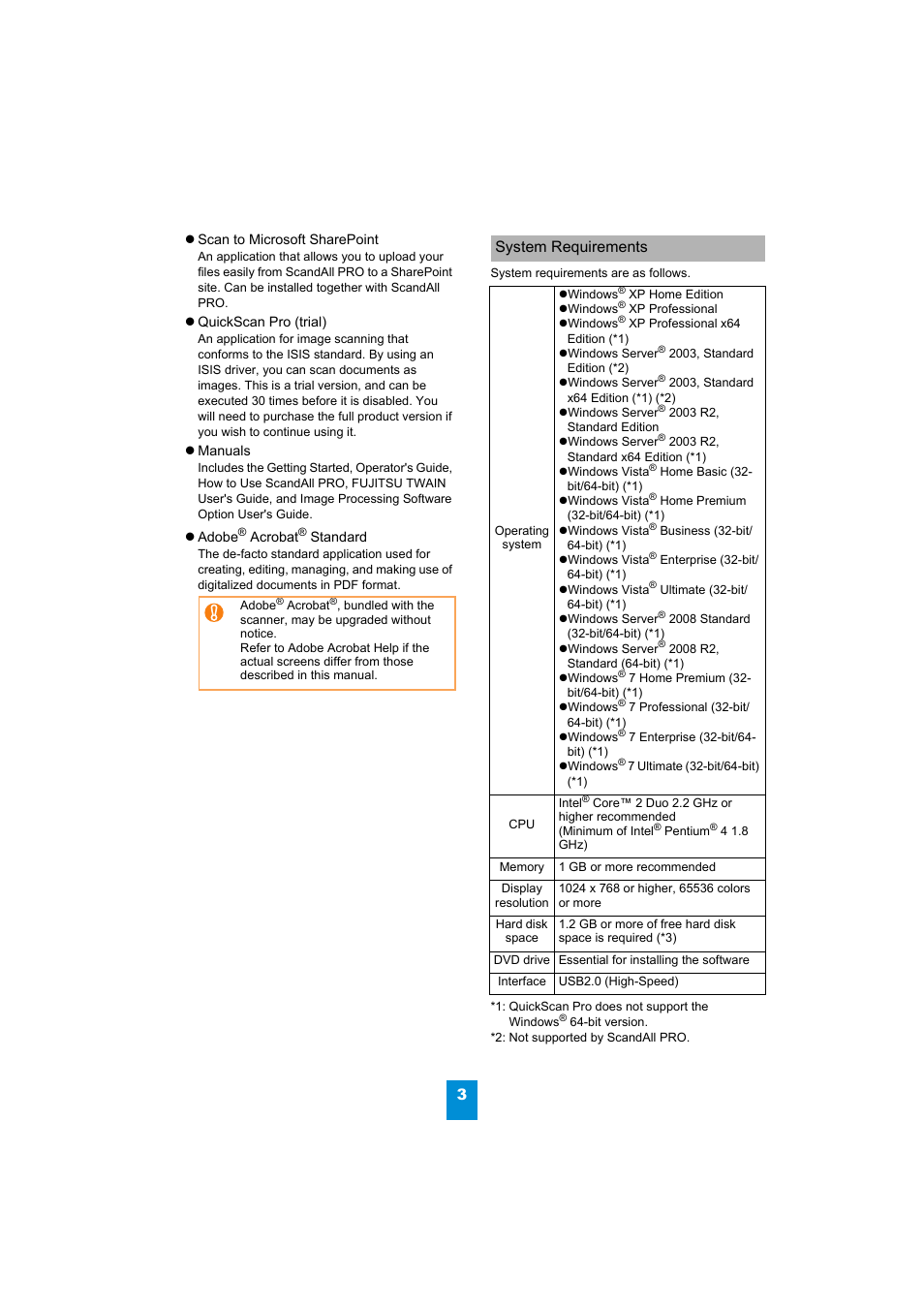 System requirements | FUJITSU Image Scanner fi-6110 User Manual | Page 3 / 8