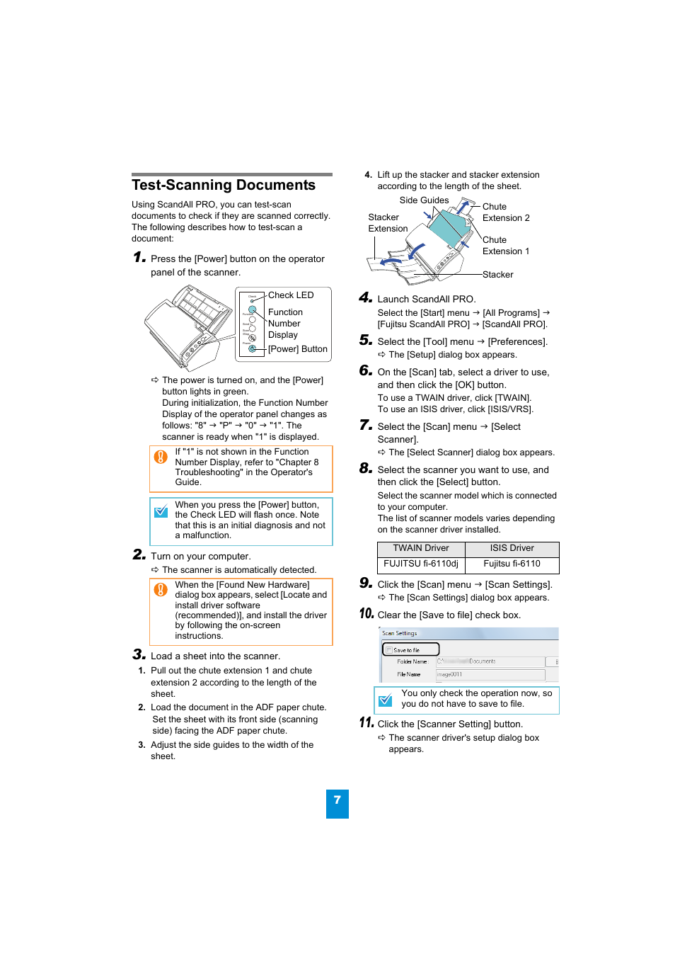 Test-scanning documents | FUJITSU Image Scanner fi-6110 User Manual | Page 7 / 8