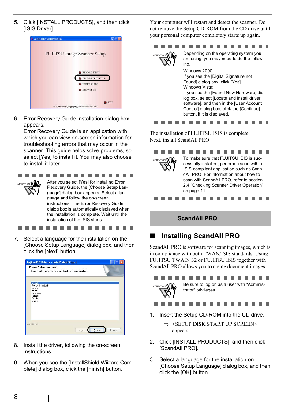 Installing scandall pro, Scandall pro | FUJITSU FI-5530C2 User Manual | Page 16 / 27