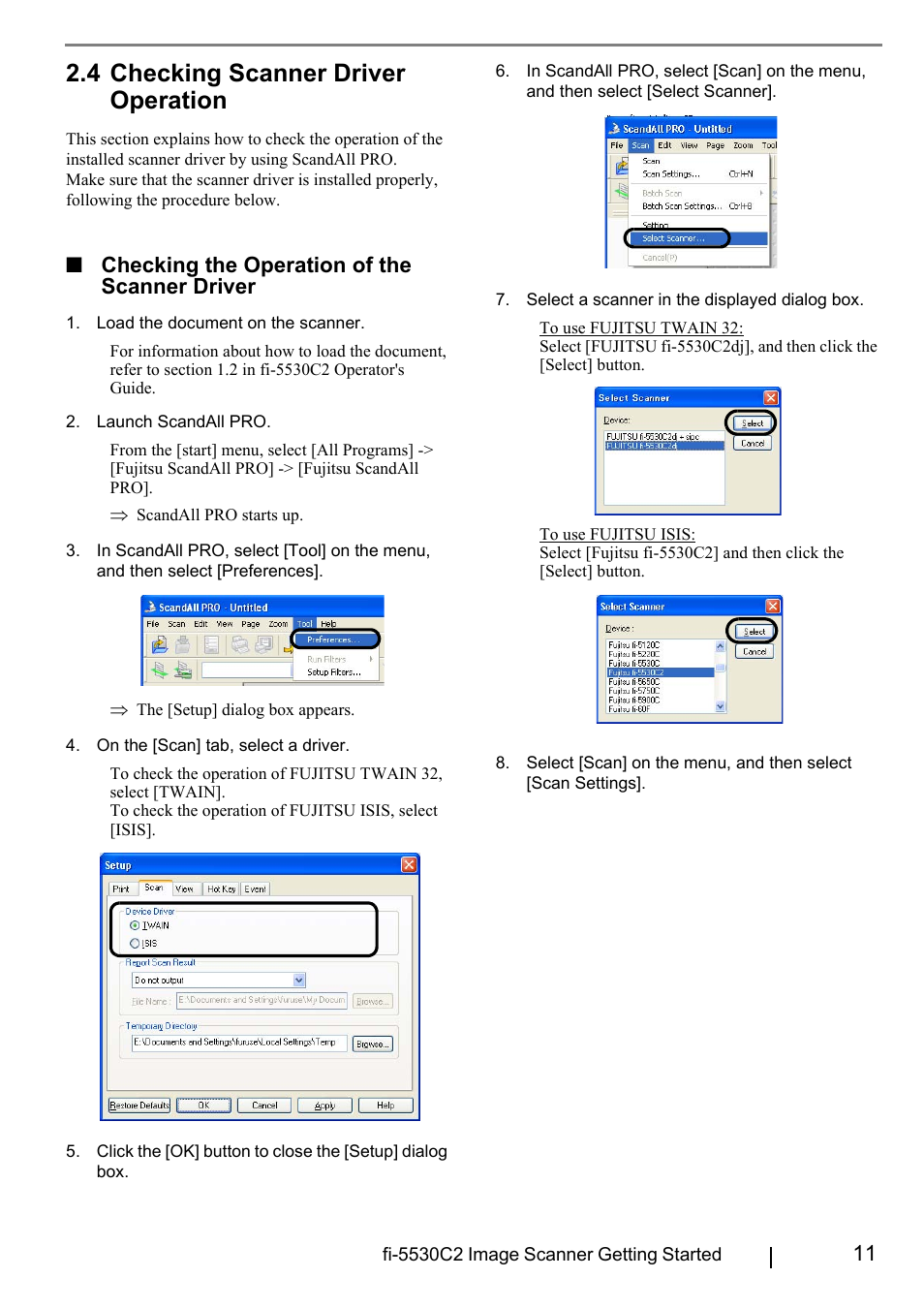 4 checking scanner driver operation, Checking the operation of the scanner driver | FUJITSU FI-5530C2 User Manual | Page 19 / 27