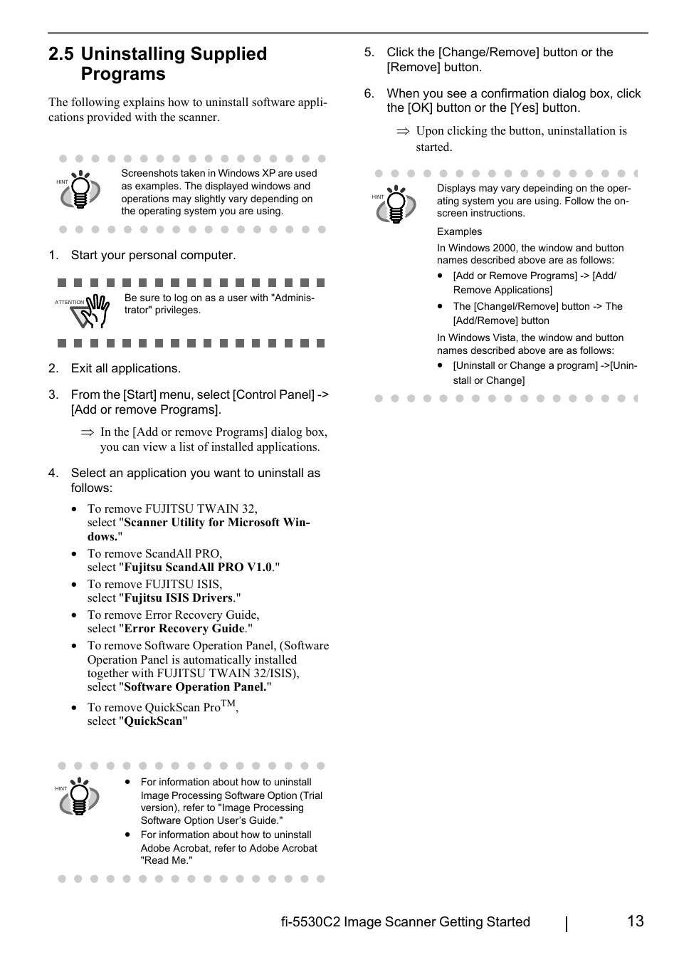 5 uninstalling supplied programs | FUJITSU FI-5530C2 User Manual | Page 21 / 27