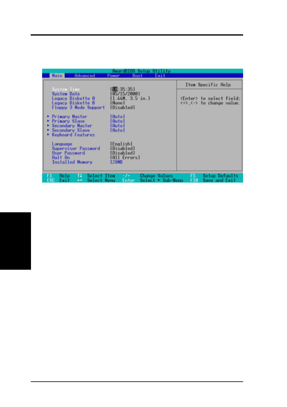 Main menu, 3 main menu, Bios setup | FUJITSU D1241 User Manual | Page 46 / 73