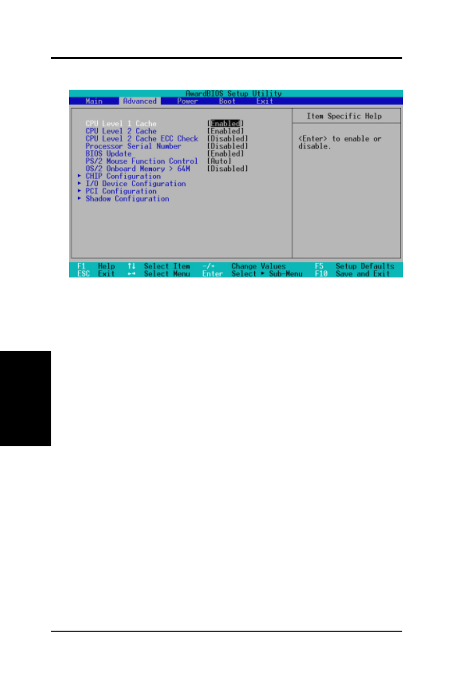 Advanced menu, 4 advanced menu, Bios setup | FUJITSU D1241 User Manual | Page 52 / 73