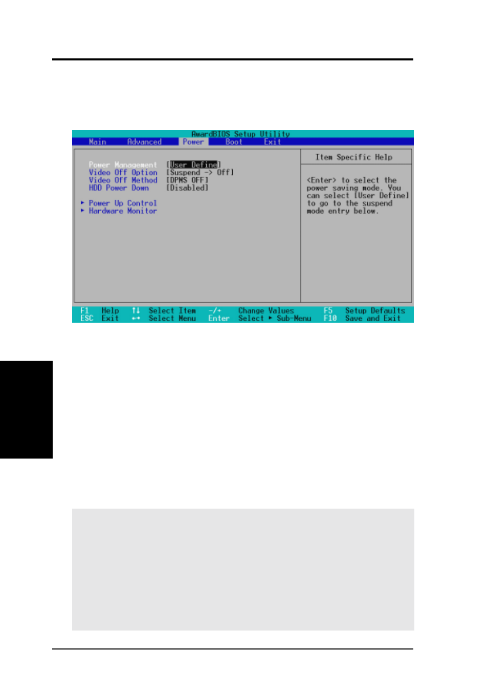 Power menu, 5 power menu, Bios setup | FUJITSU D1241 User Manual | Page 60 / 73