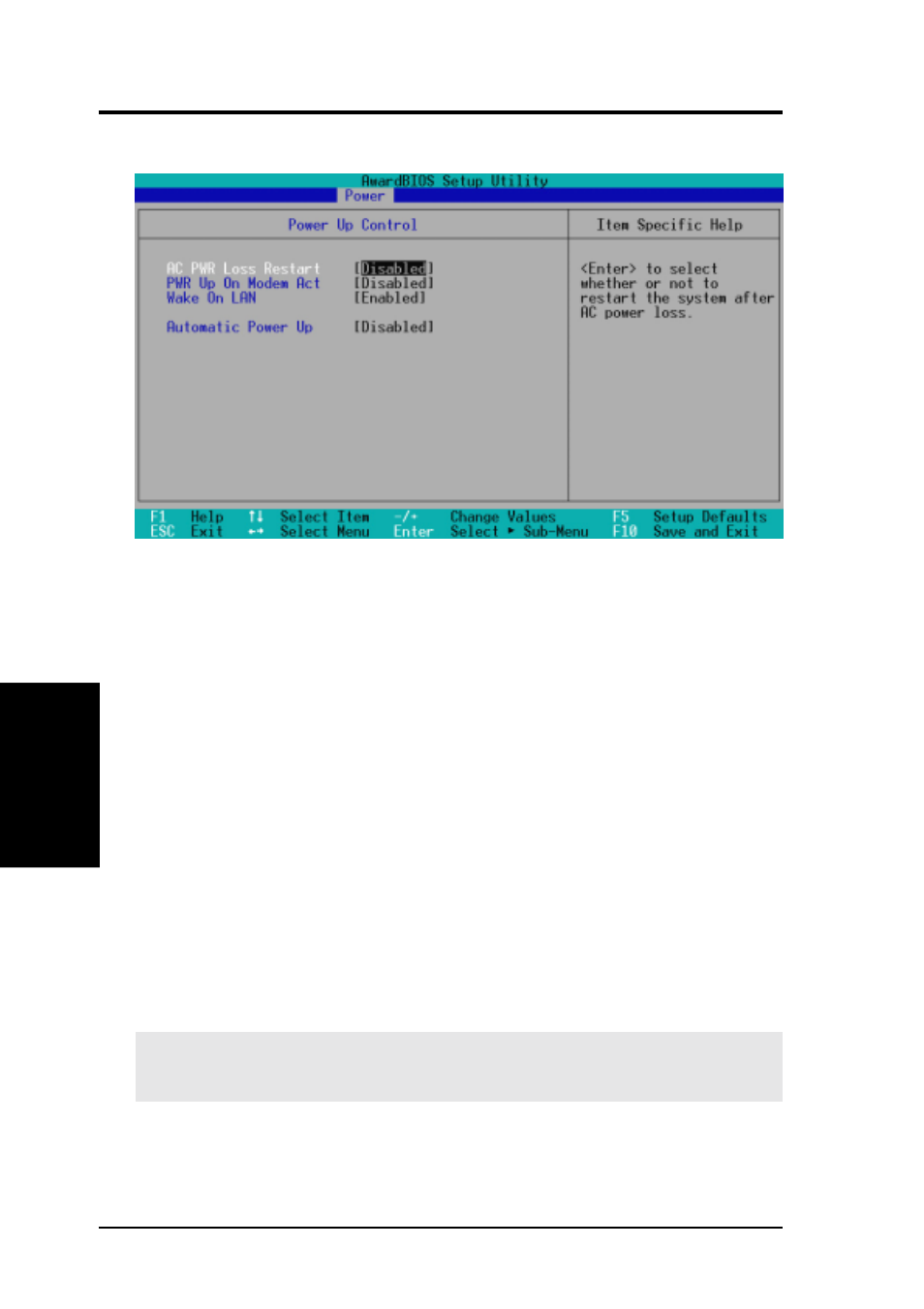 Power up control, 1 power up control, Bios setup | FUJITSU D1241 User Manual | Page 62 / 73