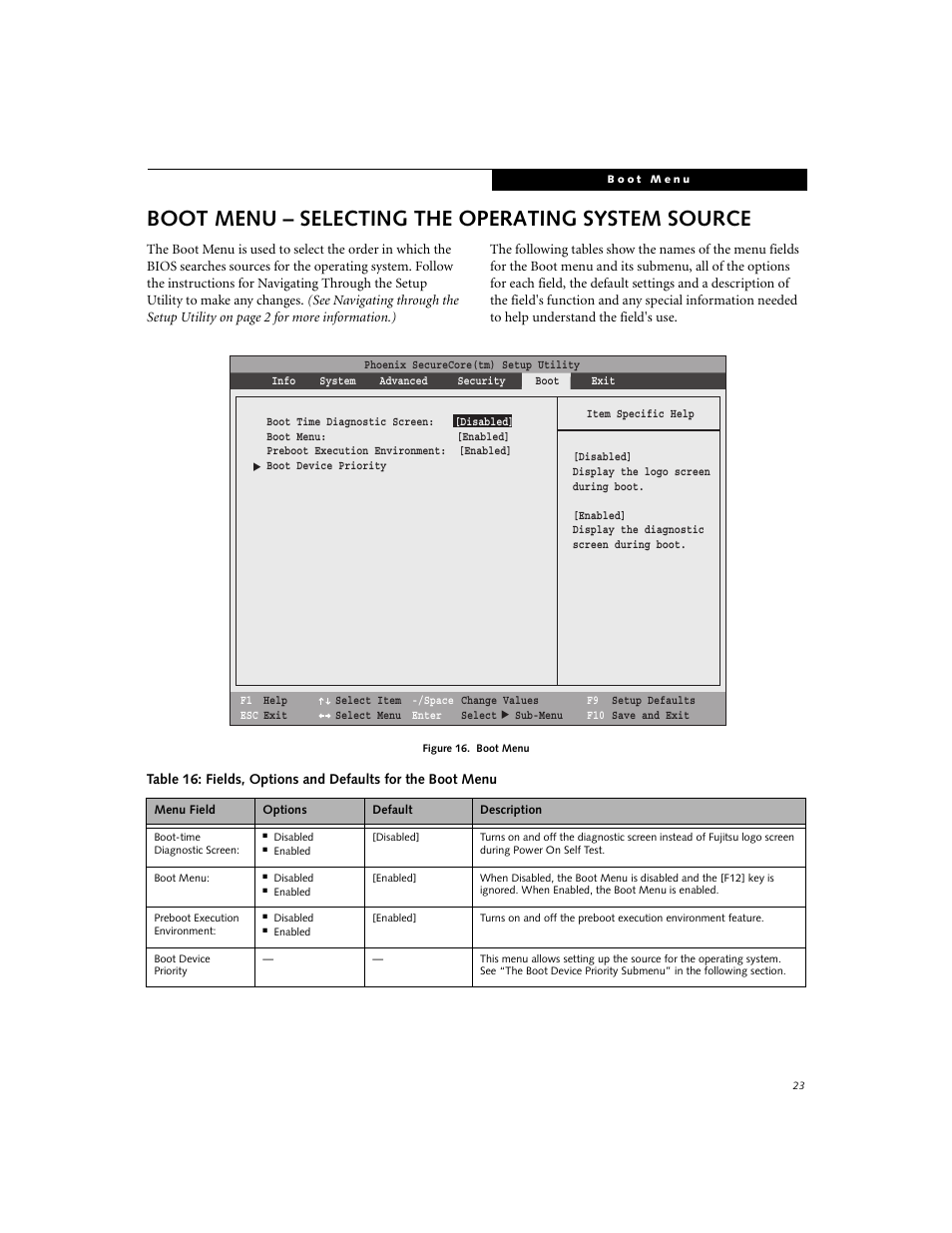 Boot menu - selecting the operating system source, Boot menu – selecting the operating system source | FUJITSU A6210 User Manual | Page 23 / 25