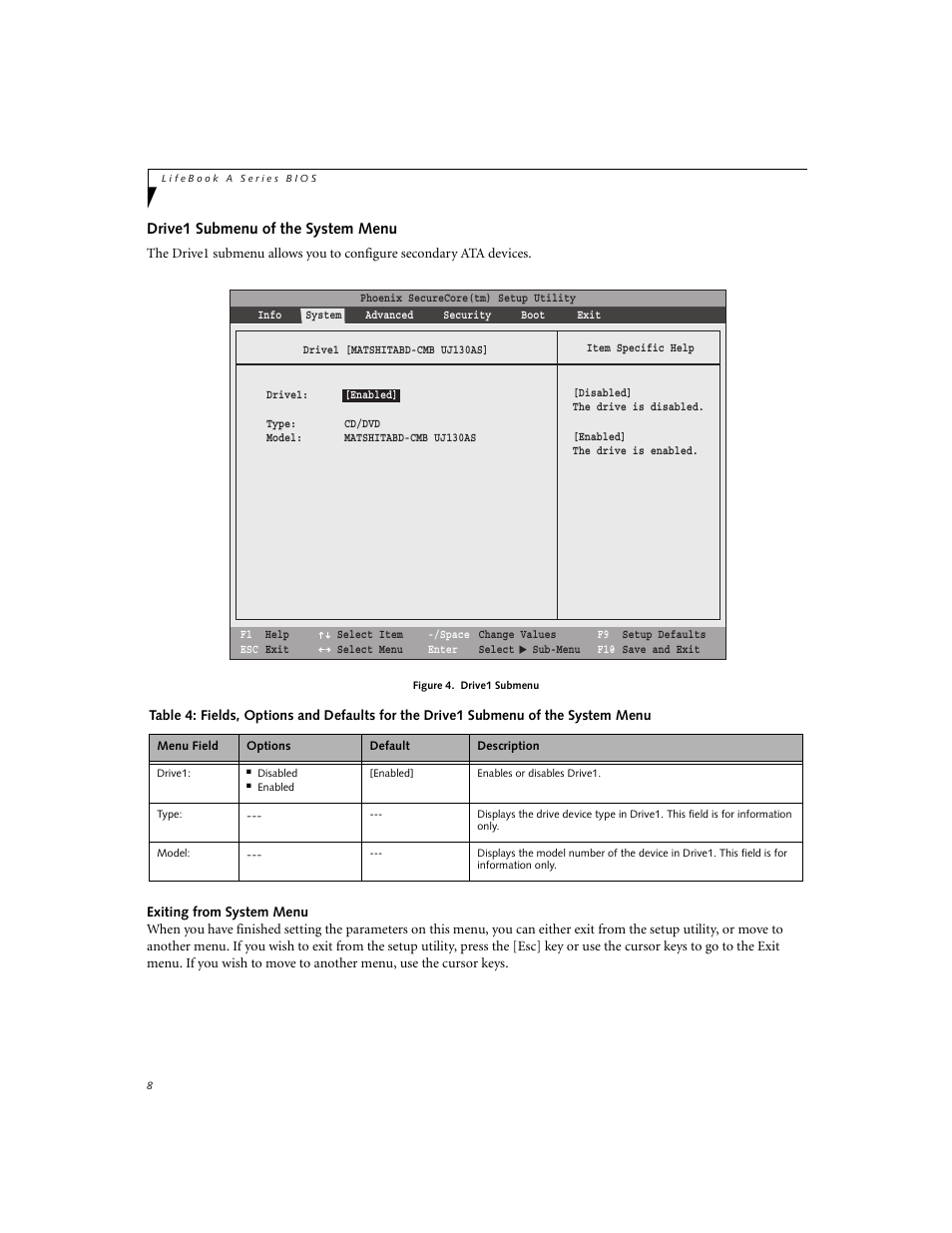 Drive1 submenu of the system menu | FUJITSU A6210 User Manual | Page 8 / 25