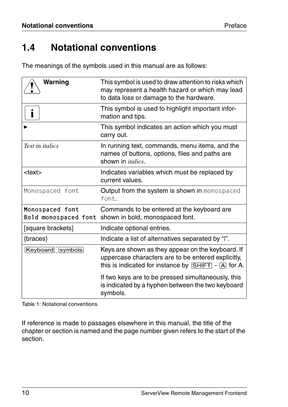 Notational conventions, 4 notational conventions | FUJITSU Primergy ServerView Suite ServerView Remote Management Frontend V4.90 User Manual | Page 10 / 62