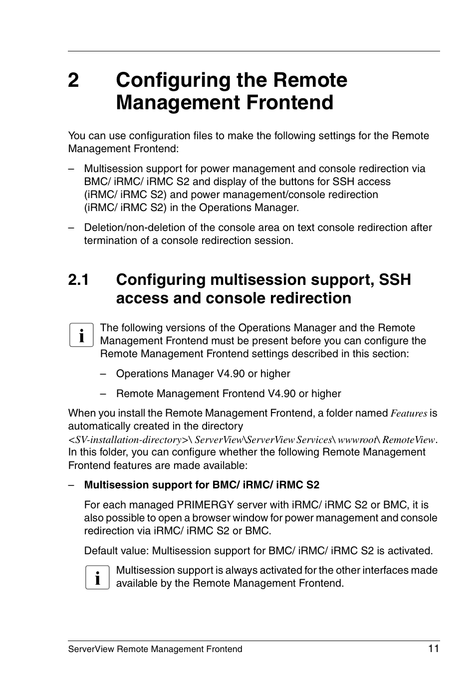 Configuring the remote management frontend, 2configuring the remote management frontend | FUJITSU Primergy ServerView Suite ServerView Remote Management Frontend V4.90 User Manual | Page 11 / 62