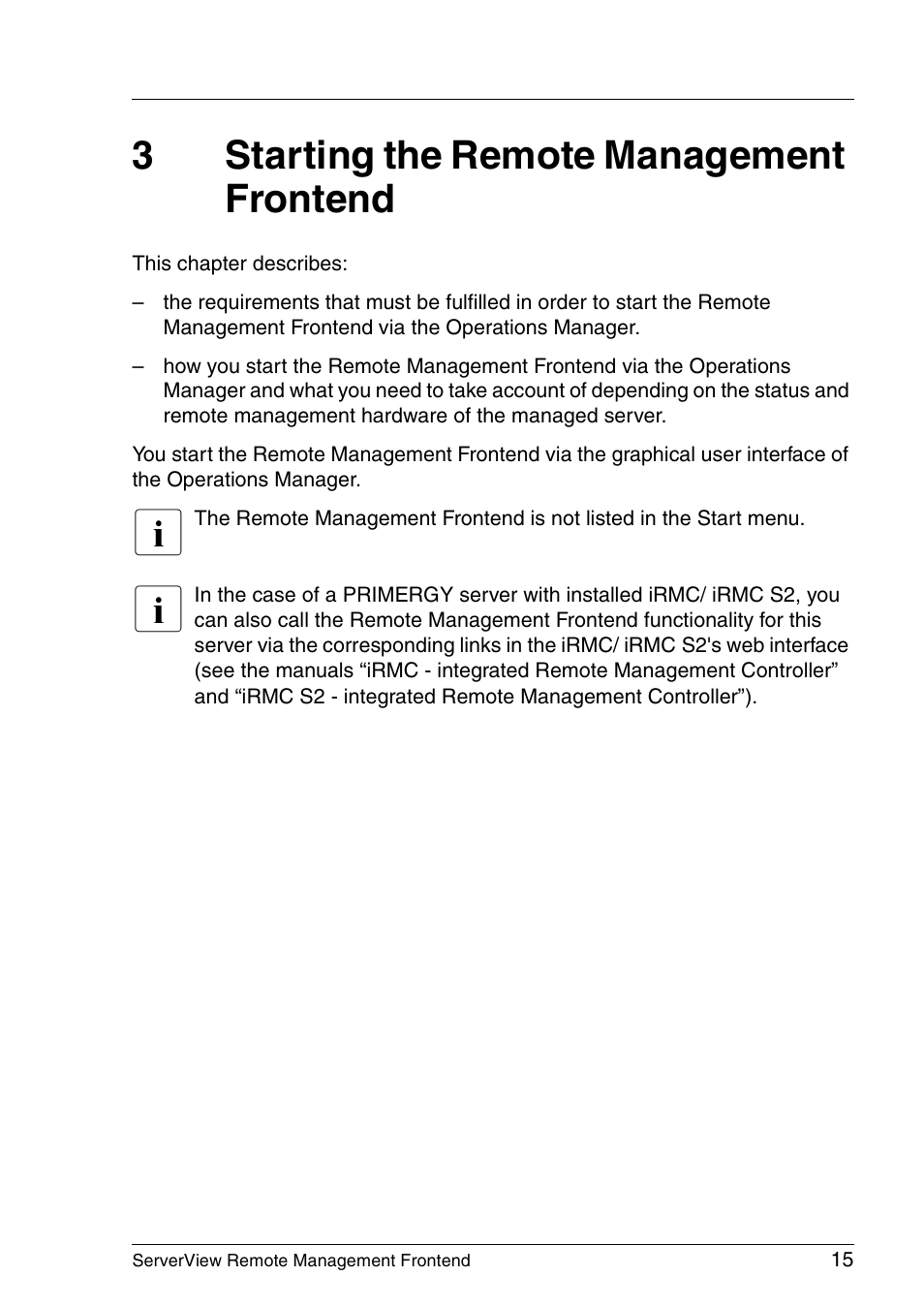 Starting the remote management frontend, 3starting the remote management frontend | FUJITSU Primergy ServerView Suite ServerView Remote Management Frontend V4.90 User Manual | Page 15 / 62